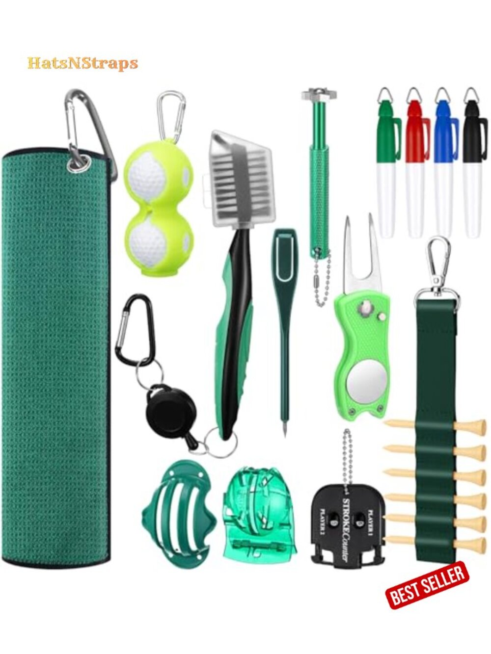 21 Pc Golf Cleaning Kit with Brush, Towel, Groove Sharpener, Divot Tool